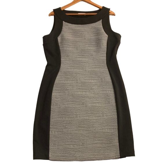 Calvin Klein Black Gray Textured Womens Sheath Dress Sleeveless Lined Size 14 - Picture 3 of 11